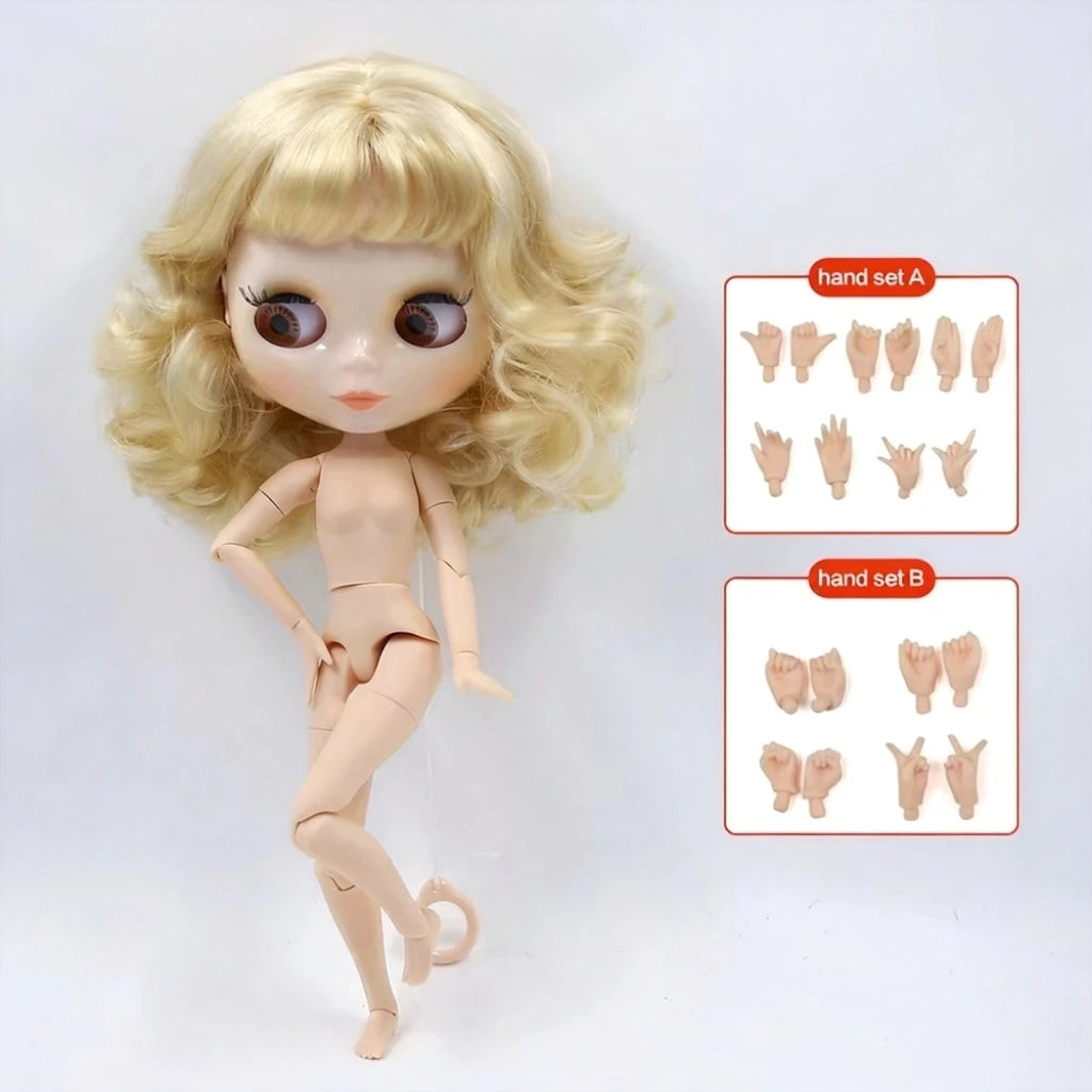 ICY DBS Blyth doll 1/6 BJD Customized nude joint body with white skin, glossy face,blue background is matte face girl gift, toy