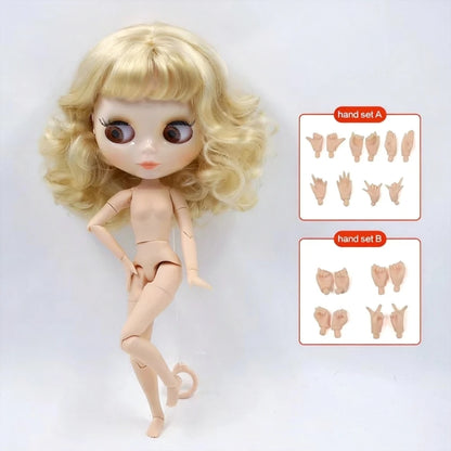 ICY DBS Blyth doll 1/6 BJD Customized nude joint body with white skin, glossy face,blue background is matte face girl gift, toy