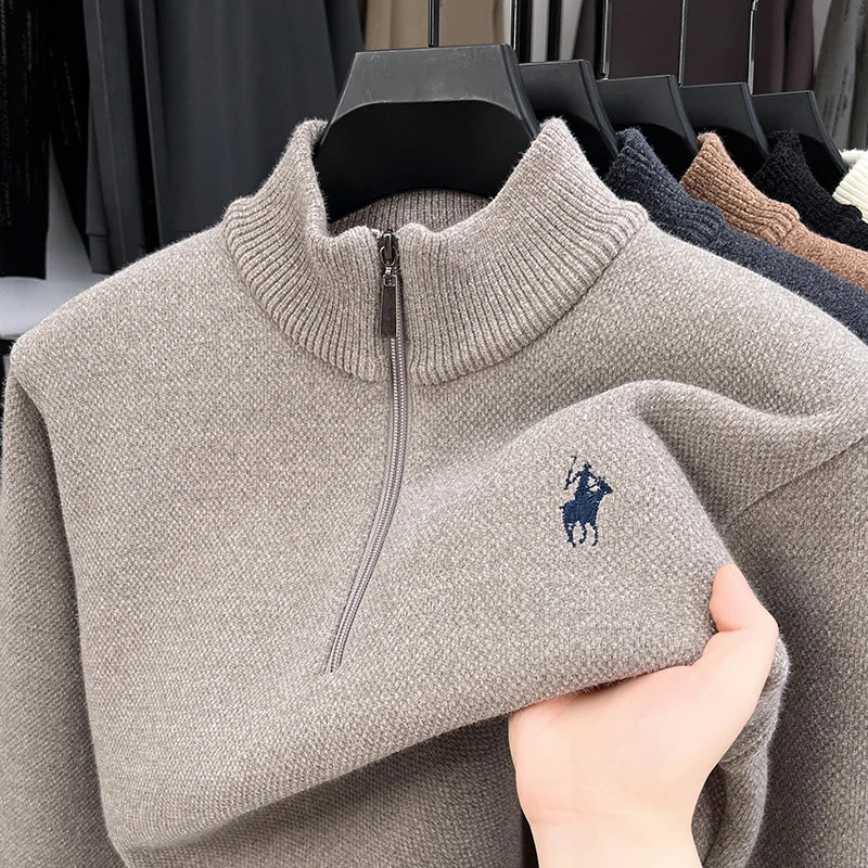 Winter Add Layers to Men's Knitted Sweater Half-Height Zipper High Quality Embroidery Daily Commute British Style Mens Clothing