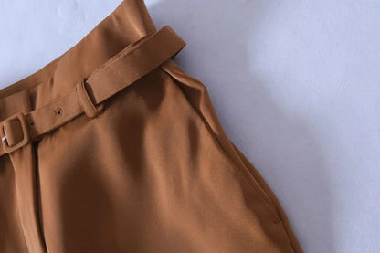 High Waist Belted Slim Fit Trousers Vintage Simple Sle Casual Pants for Women Spring Summer Autumn High Faion Goods