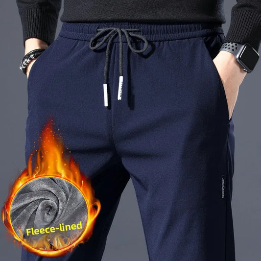 Men's Casual Fleece Lined Loose Fit Straight Leg Sports Pants Autumn Winter Outerwear Spring Cargo Trousers Polyester Fiber