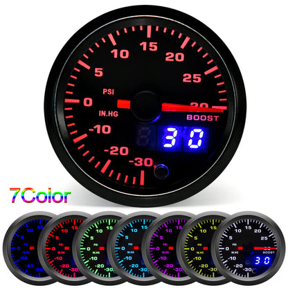 2" 52mm 7 Color LED Dual Display Gauge Boost PSI Boost BAR Water / Oil Temp Oil Pressure Voltmeter Air Fuel Ratio EGT Tachometer