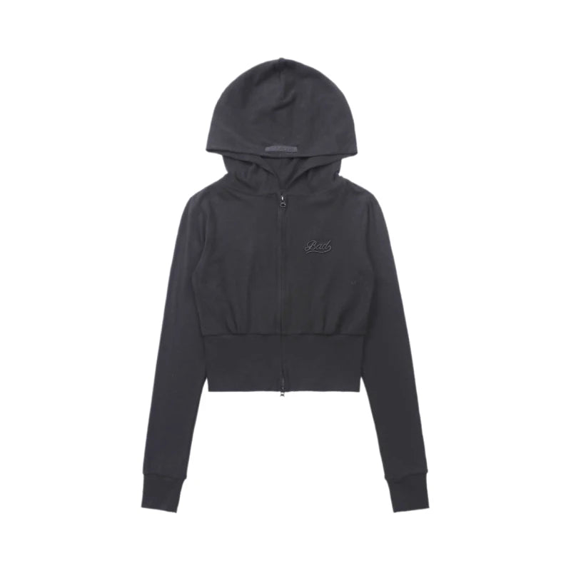 American Style Slim Fit Hoodie Embroidered Zipper Jacket Women Casual Versatile Autumn Outerwear Long Sleeve Short Length