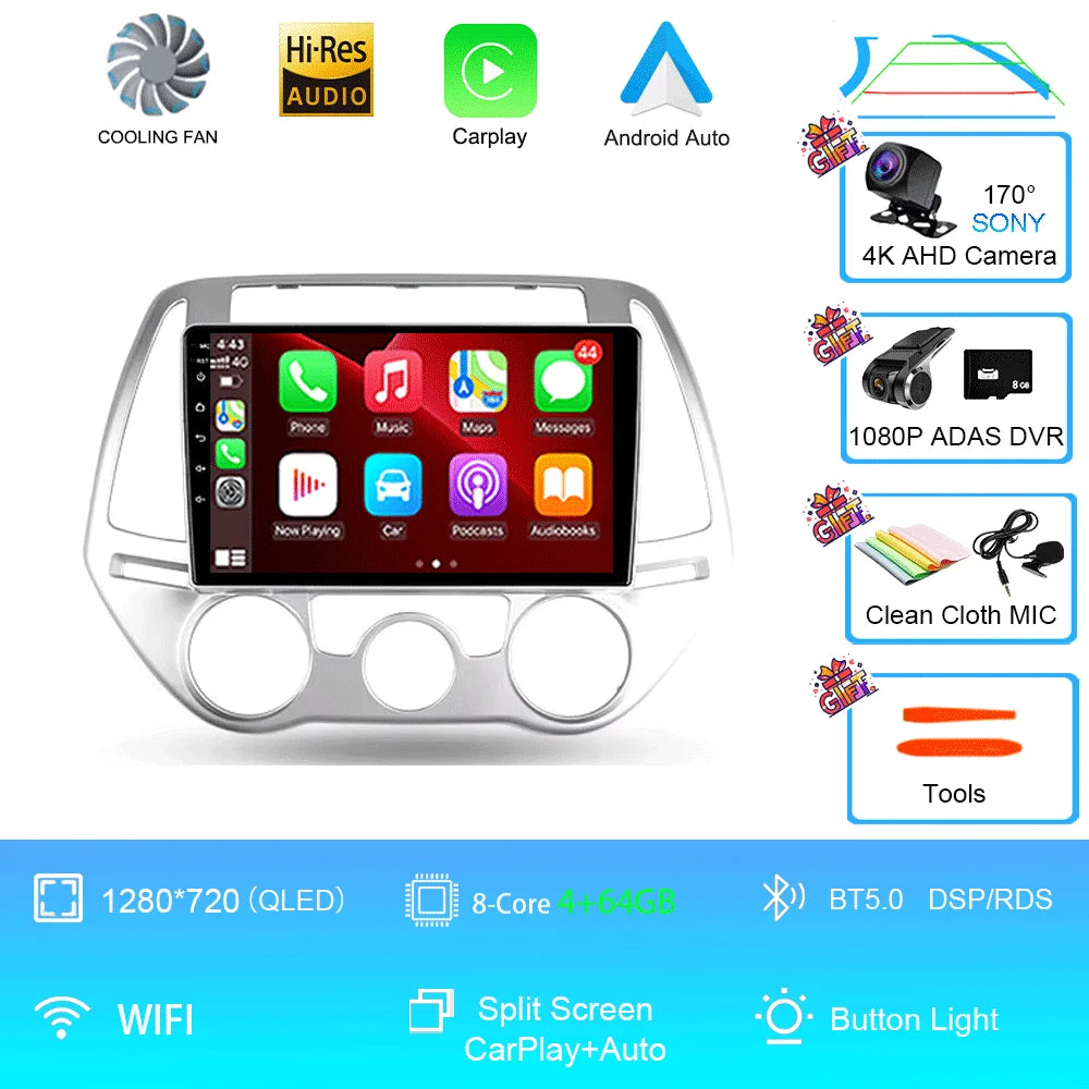 Android 16 Carplay Auto Multimedia Player Car Radio For Hyundai I20 2010 2012 2013 2014 DSP Autoradio GPS Stereo 2din Head Unit
