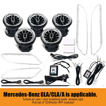 For Benz W176 W117 W156 A CLA GLA 12/64 Colors Ambient Lights Turbine Air Vent Lamps Dashboard Door Lighting Kit Car/App Control