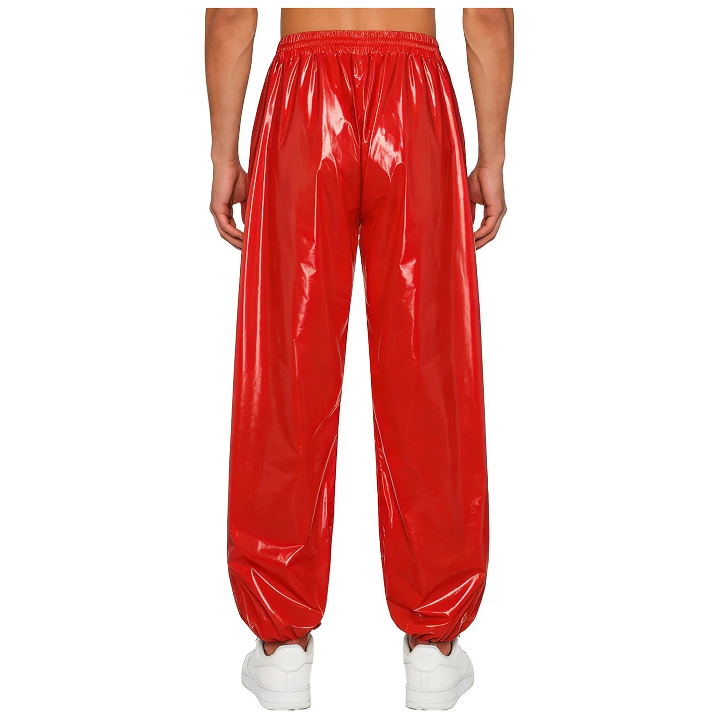 Mens Shiny Waterproof Jogging Pants Y2K Drawstring Elastic Waistband Side Pockets Track Baggy Glossy Pants Hip Hop Trousers