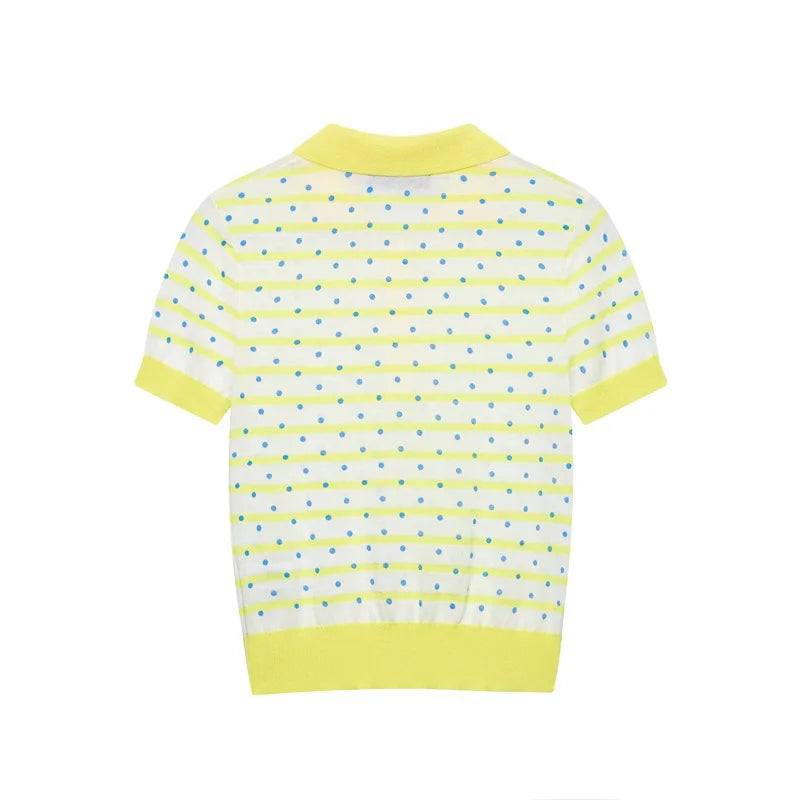 Women's Top 2026 New Fashion Summer Polka Dot Striped Knit Top Elegant Chic Vacation Style Ladies Top