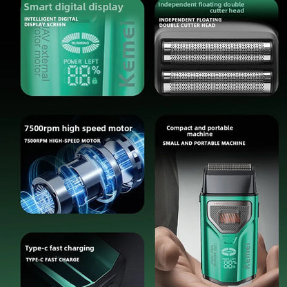Kemei T299 Professional Barber Foil Shaver Bald Head Reciprocating Razor External Rotor Brushless Motor Beard Trimmer for Men