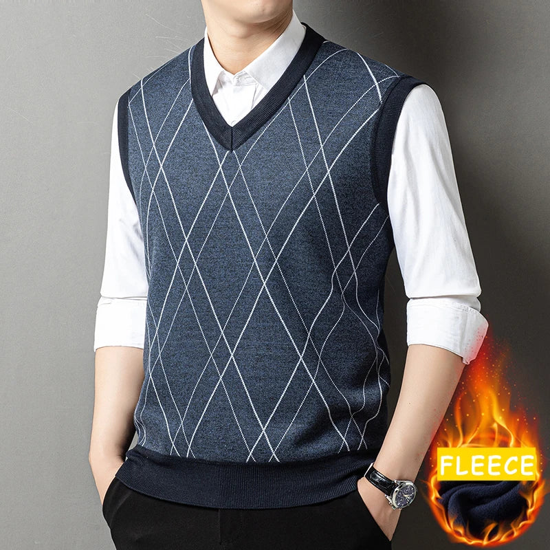 2026 New Men's Fleece Knitted Pullover Vest Spring Autumn Sleeveless V Neck Sweater Vest Button Front Knit Cardigan Vests Men