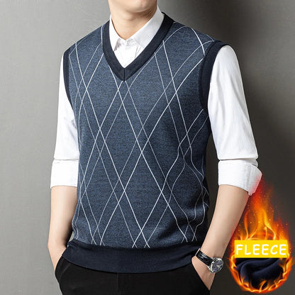 2026 New Men's Fleece Knitted Pullover Vest Spring Autumn Sleeveless V Neck Sweater Vest Button Front Knit Cardigan Vests Men