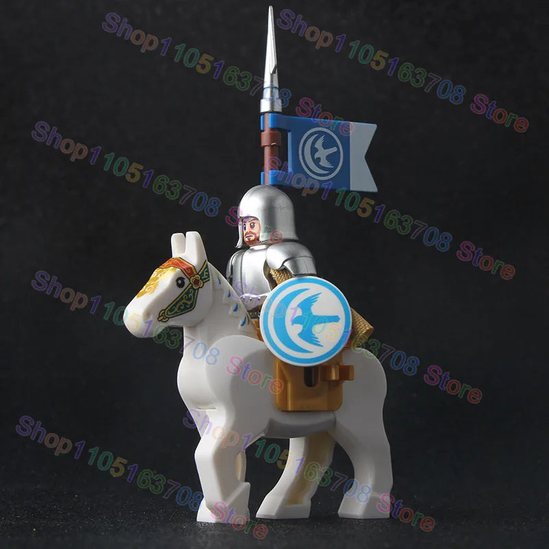MOC Medieval Military Crusader Knight Building Blocks Castle Army Soldier Figure Horse Mount Shield Sword Accessories Bricks Toy