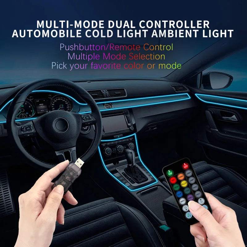 Car Interior Led Decorative Lamp Remote App EL Wiring Neon Strip For Auto DIY Flexible Ambient Light USB Party Atmosphere Diode