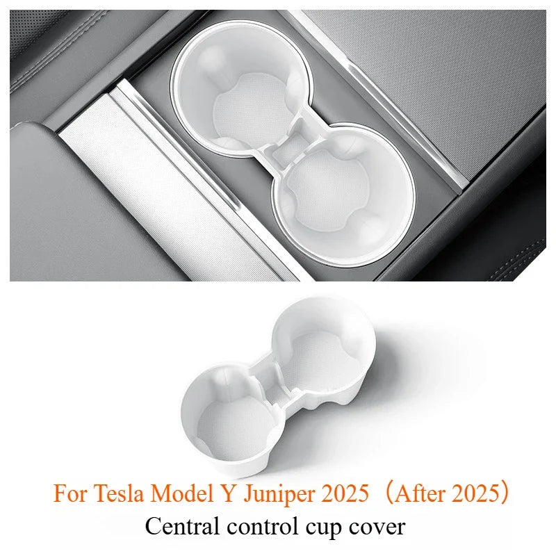 For Tesla Model Y Juniper 2025 White Interior Accessories Center Control Armrest Box Organizer Storage Box Cup Holder New Model3