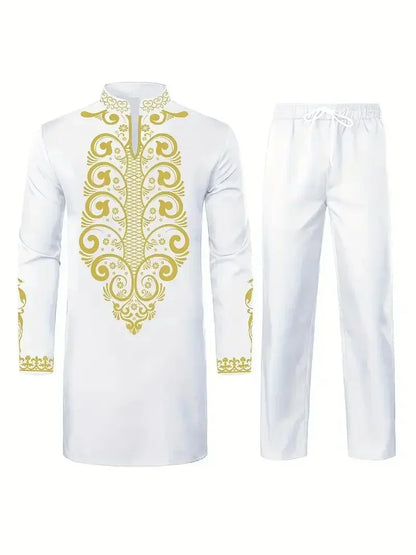 Pop Four Seasons Hot Selling New Fashion Men's 2 Pieces Sets Afirican Syle Ethinic Casual Clothes And Pants Muslim Men Clothing