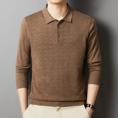 2023 High-End Polo Shirt for Men High Quality Wool Blend Fashionable Embroidered Long Sleeve Tee Korean Style Casual Menswear