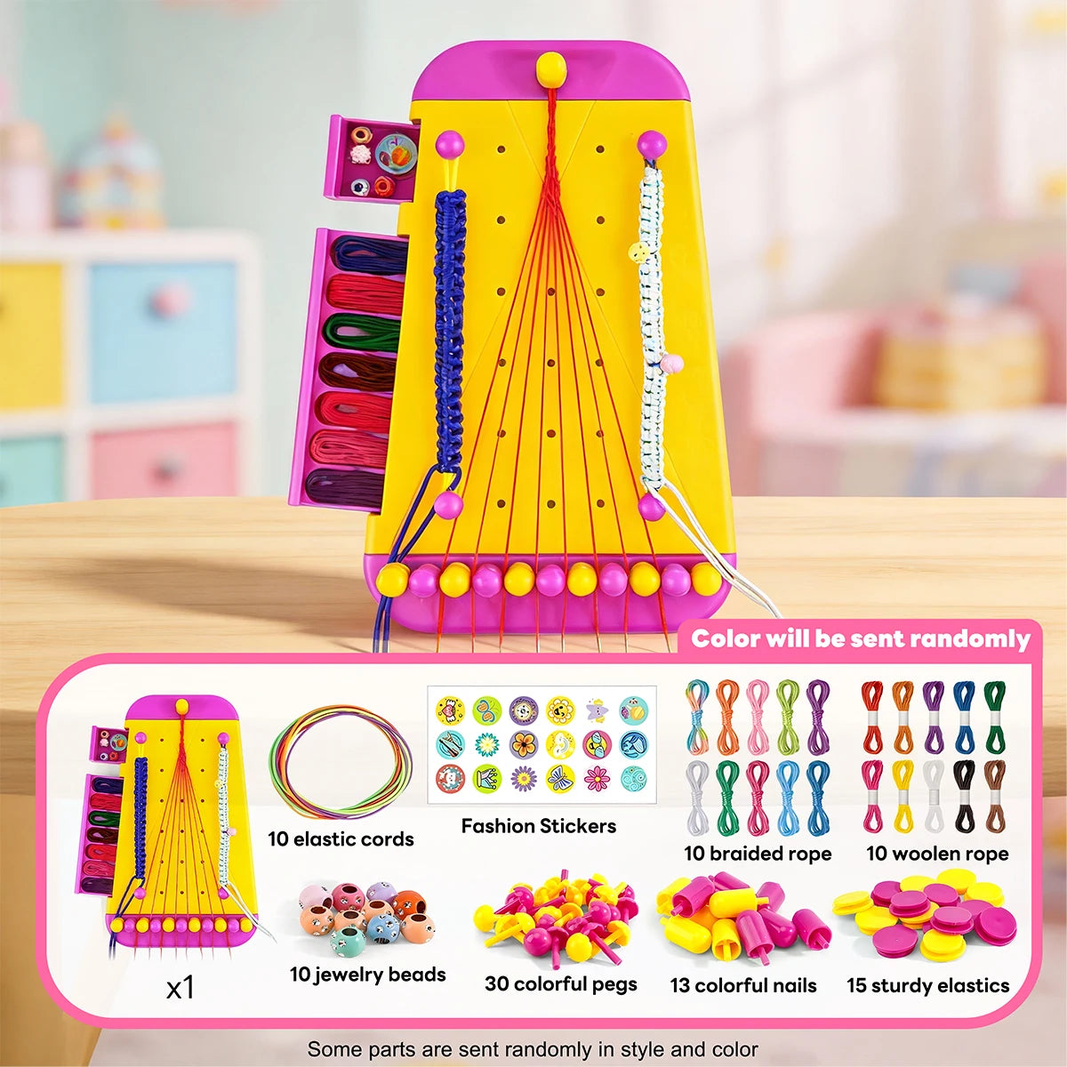 Friendship Bracelet Making Kit with Braiding Board, 2-in-1 Hair Braid & Bracelet Craft Set for Girls, DIY Jewelry Making Toys