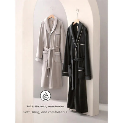 Island Velvet Thickened Coral Fleece Men's Sleepwear Autumn Winter Style Flannel Bathrobe Home Comfortable Pajamas Robe