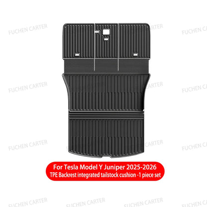For Tesla Model Y Juniper 2025 2026 TPE Car Front Rear Trunk Mat Waterproof Wear-resistant All Weather Trunk Mats Backrest Mats