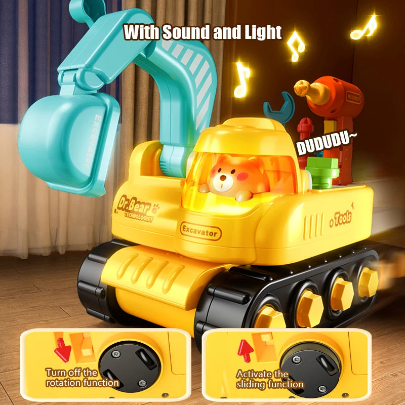 Electric Drill Toy Car with Screwdriver Light Sound Kid Pretend Play DIY Tools Removable Role Play Maintenance Gifts for 3 Years