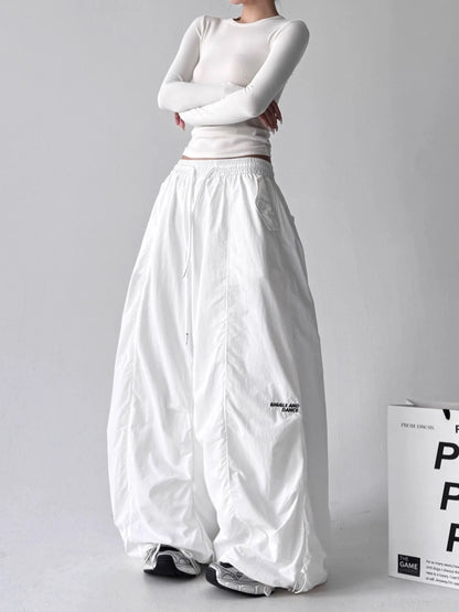 American Style High Waist Quick Dry Wide Leg Pants Women's Spicy Girl Slimming Casual Paratrooper Workwear Trendy White
