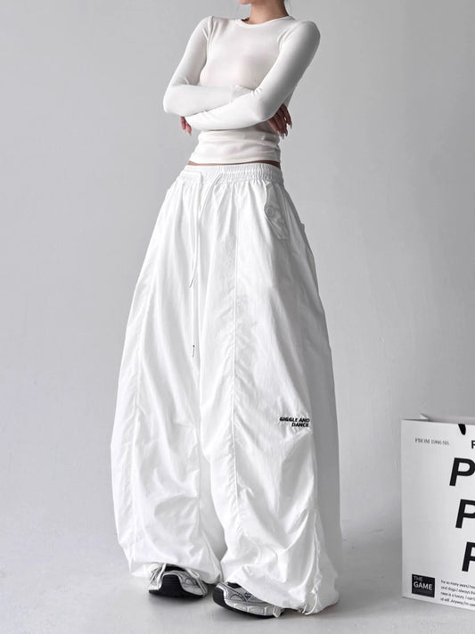 American Style High Waist Quick Dry Wide Leg Pants Women's Spicy Girl Slimming Casual Paratrooper Workwear Trendy White