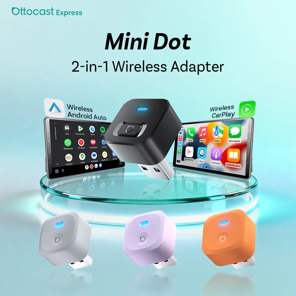 Ottocast Express Mini Dot Wireless Carplay Adapter Android Auto Dongle Wired to Wireless WiFi 6 Plug & Play for Audi Kia