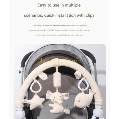 Soft Plush Baby Stroller Hanging Bell Toy Organic Cotton Infant Crib Mobile Machine Washable Sensory Development Activity