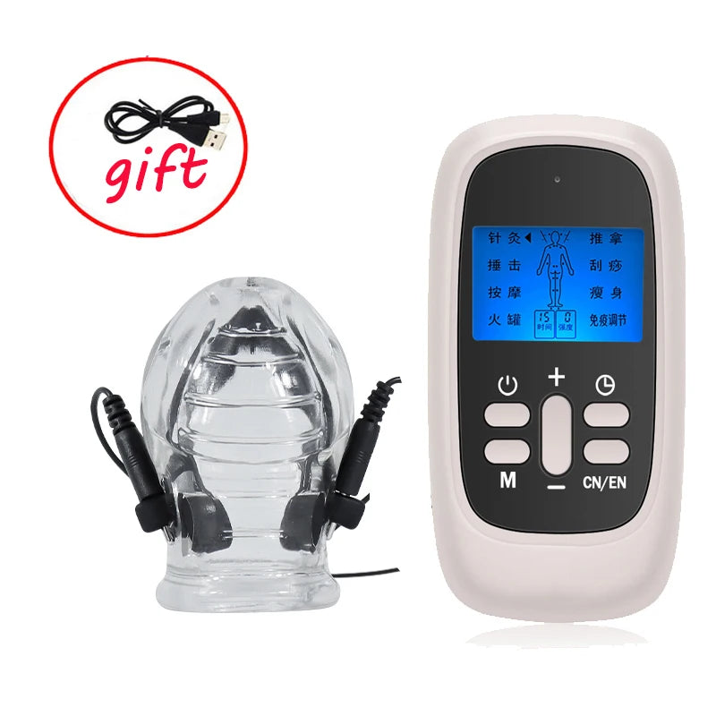 Estim Electric Shock Penis Ring Electro Trainer Massage Cup Chastity Penis Seelve Cockring For Men Dick Electrostimulation