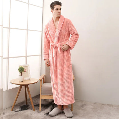 2026 Thickened Sherpa Couple Robe Long White Winter Sleepwear Belted Bathrobe