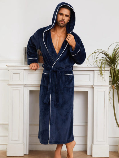 Winter New Arrival Men's Flannel Couple's Robes Men's Flannel Bathrobe Pyjamas Women's Coral Fleece Thickened Mid-Length Robe
