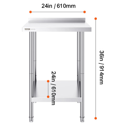 SucceBuy Stainless Steel Work Table Commercial Heavy Duty Food Prep Worktable with Adjustable Height for Restaurant Home