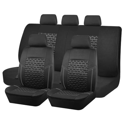 AUTO PLUS Car Seat Covers Tire Texture Press Breathable Fabric Seat Covers for Car 3 Zipper for Rear Seat Backrest