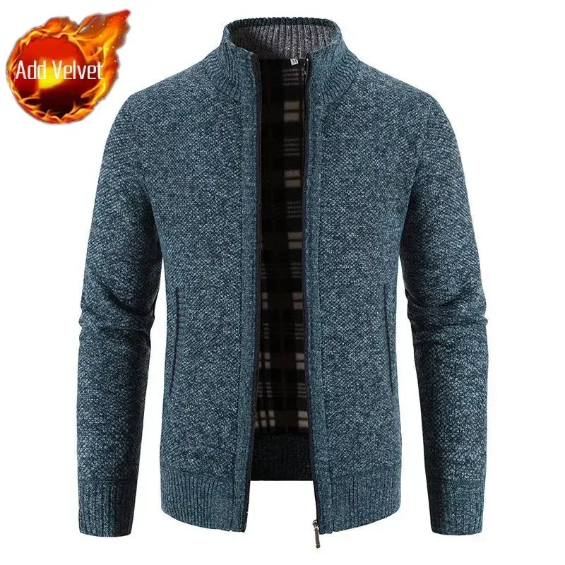 Knit Sweater Male Zipper Plaid Men's Clothing Cardigan Hoodies Zip-up Thick Winter Red Tops Jumpers Casual Stylish Hot Cheap A