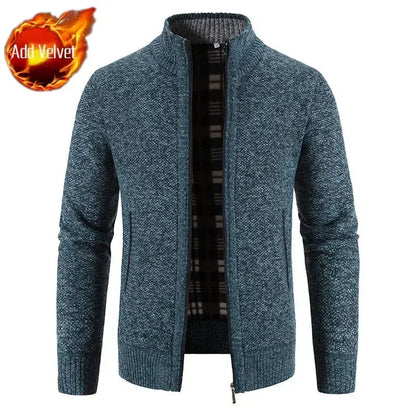 Knit Sweater Male Zipper Plaid Men's Clothing Cardigan Hoodies Zip-up Thick Winter Red Tops Jumpers Casual Stylish Hot Cheap A