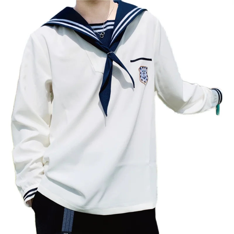 Collaboration Edition Sailor Suit Jacket Mens College Style Shirt Embroidery Japanese Style Loose Fit Long Sleeve Winter Shirt