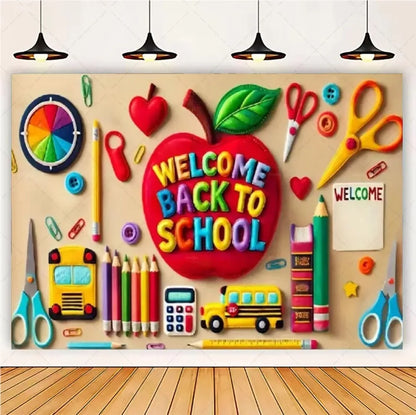 Welcome Back To The School Blackboard, Pencil Banner Backdrop, Holiday Education Theme Decoration, Photography Background Cloth