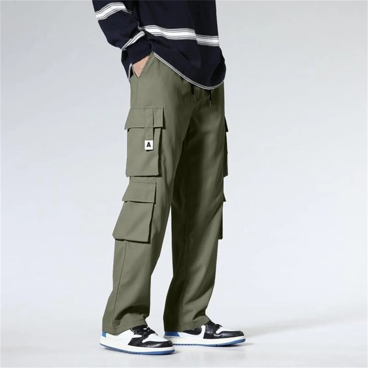 Men's Workwear Pants Straight Leg Casual Car Repair Trousers Multi-Pocket Durable Breathable Comfortable Military Green