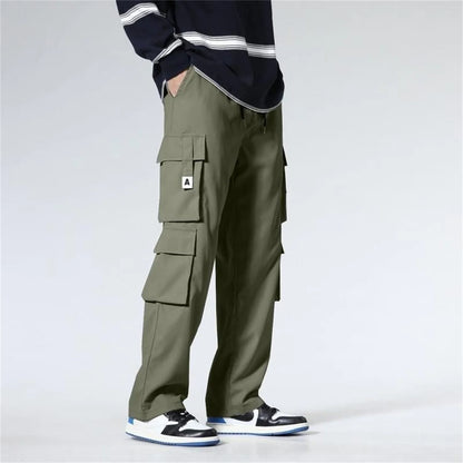 Men's Workwear Pants Straight Leg Casual Car Repair Trousers Multi-Pocket Durable Breathable Comfortable Military Green