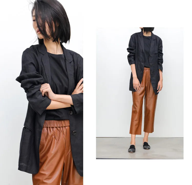 2026 New Streetwear Plus Size Pants Y2k Fashion Genuine Leather Harem Pants Women Real Sheepskin Trousers High Elastic Waist