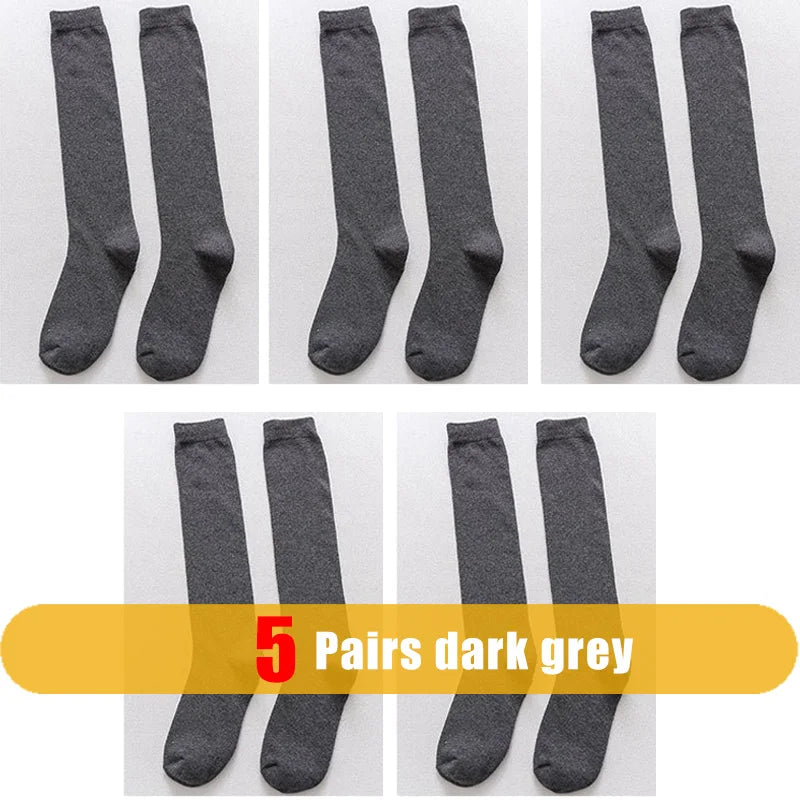 1/5 Pairs Men's Solid Cotton Long Crew Socks Elastic Business Formal Dress Socks For Gentleman Daily Party