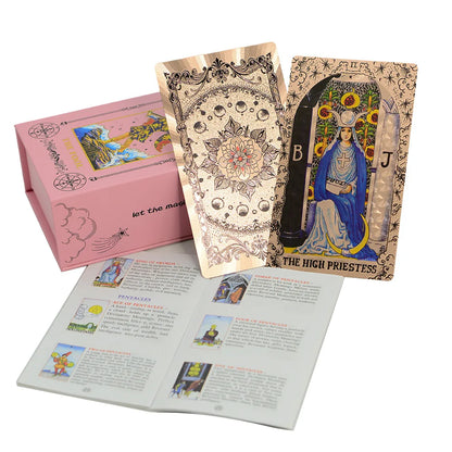 78Pcs Pink Classic Wait Tarot Cards with Guide Book Divination Deck Family Party Board Fate Card Fortune Telling Game