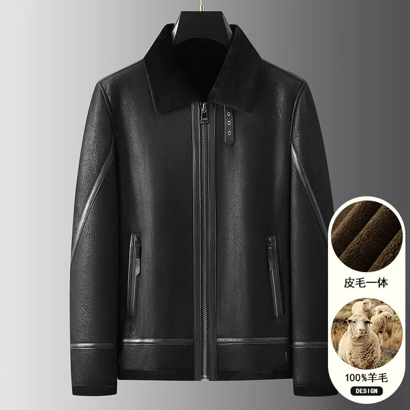 Tcyeek Natural Genuine Leather Jacket Men Winter Clothes Warm Real Fur Coat Male Real Sheepskin Wool Coats Jaqueta Masculina