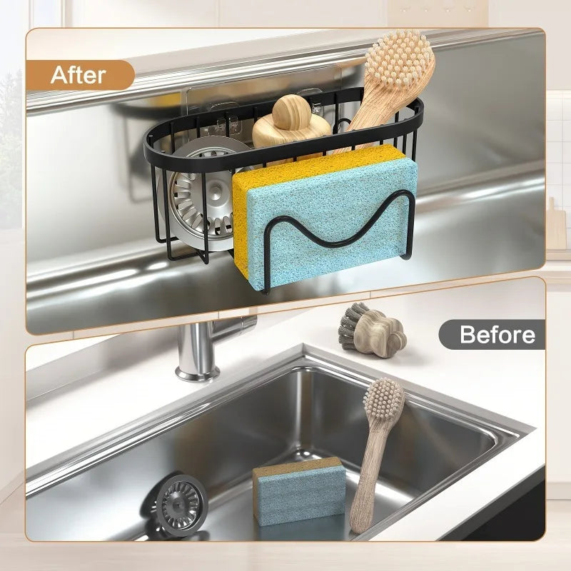 1PC No-Drill Wall-Mounted Stainless Steel Sponge Holder with Strong Suction Cup for Kitchen Sink Organizer