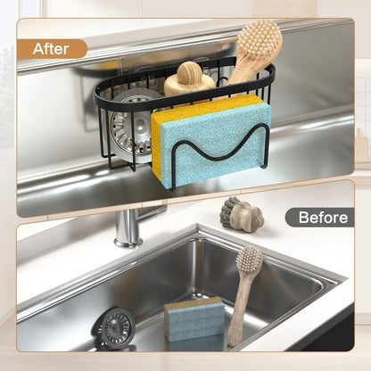 1PC No-Drill Wall-Mounted Stainless Steel Sponge Holder with Strong Suction Cup for Kitchen Sink Organizer