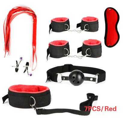 Sex Products Erotic Toys for Adults BDSM Sex Bondage Set Handcuffs Nipple Clamps Gag Whip Rope Sex Toys For Couples