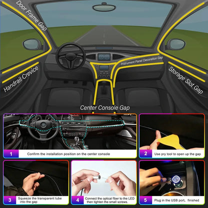Smart RGB Neon Car Interior Lights Dynamic Atmosphere Custom Decor 12V APP Control Fiber Optic Ambient Lighting