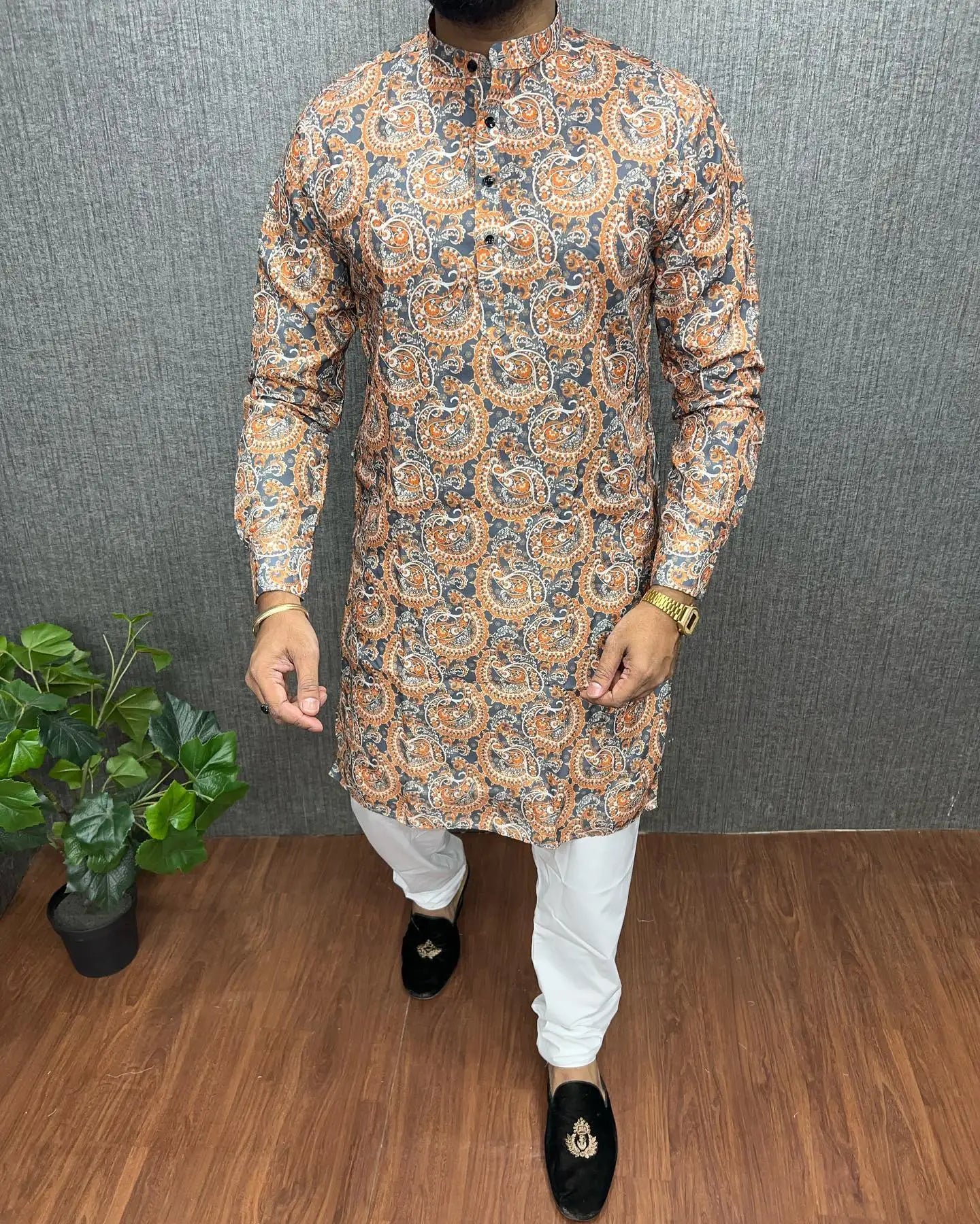 2026 Men Digital Printed Kurta Vardha Regular Fit Mandarin Collar Long Suitable All Occasions Such Wedding Hari Raya Aidilfitri