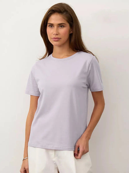 Bornladies Summer 100% Cotton Women's T-shirt Bottoming Basic Fashionable Lady Short Sleeve Loose Tops Shirts Solid 230g/㎡ Tops
