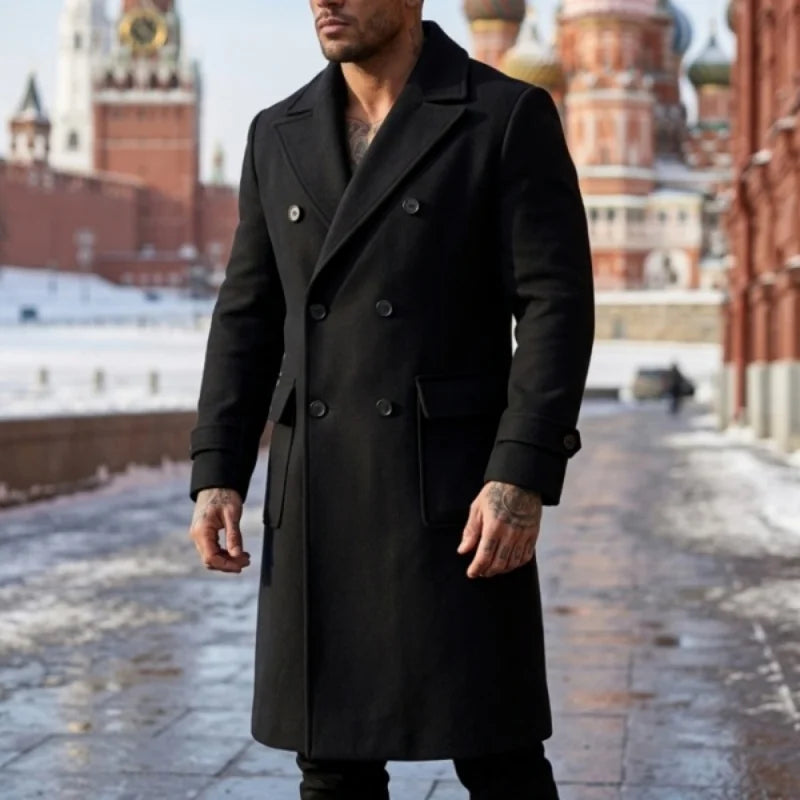 Fall/Winter Men's Wool Blends Overcoat Double-Breasted Knee-Length Trench Coat | Business-Casual & Streetwear Outerwear for Men