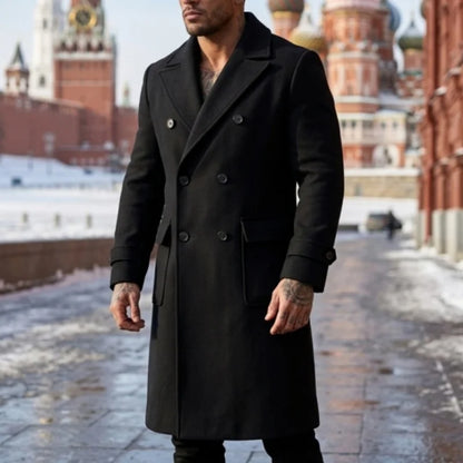 Fall/Winter Men's Wool Blends Overcoat Double-Breasted Knee-Length Trench Coat | Business-Casual & Streetwear Outerwear for Men